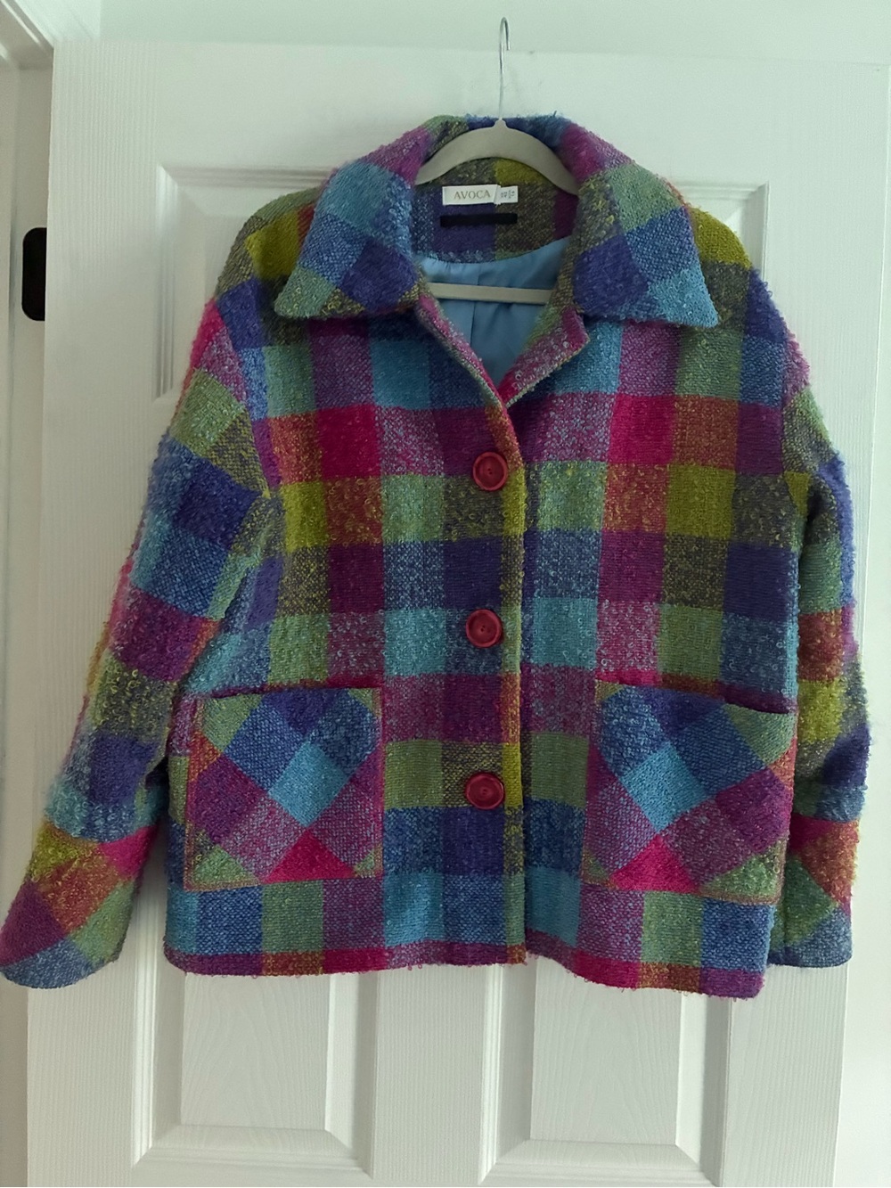 Avoca Irish Plaid Checked Jacket Pink Purple Plaid Cotton Wool Size 12